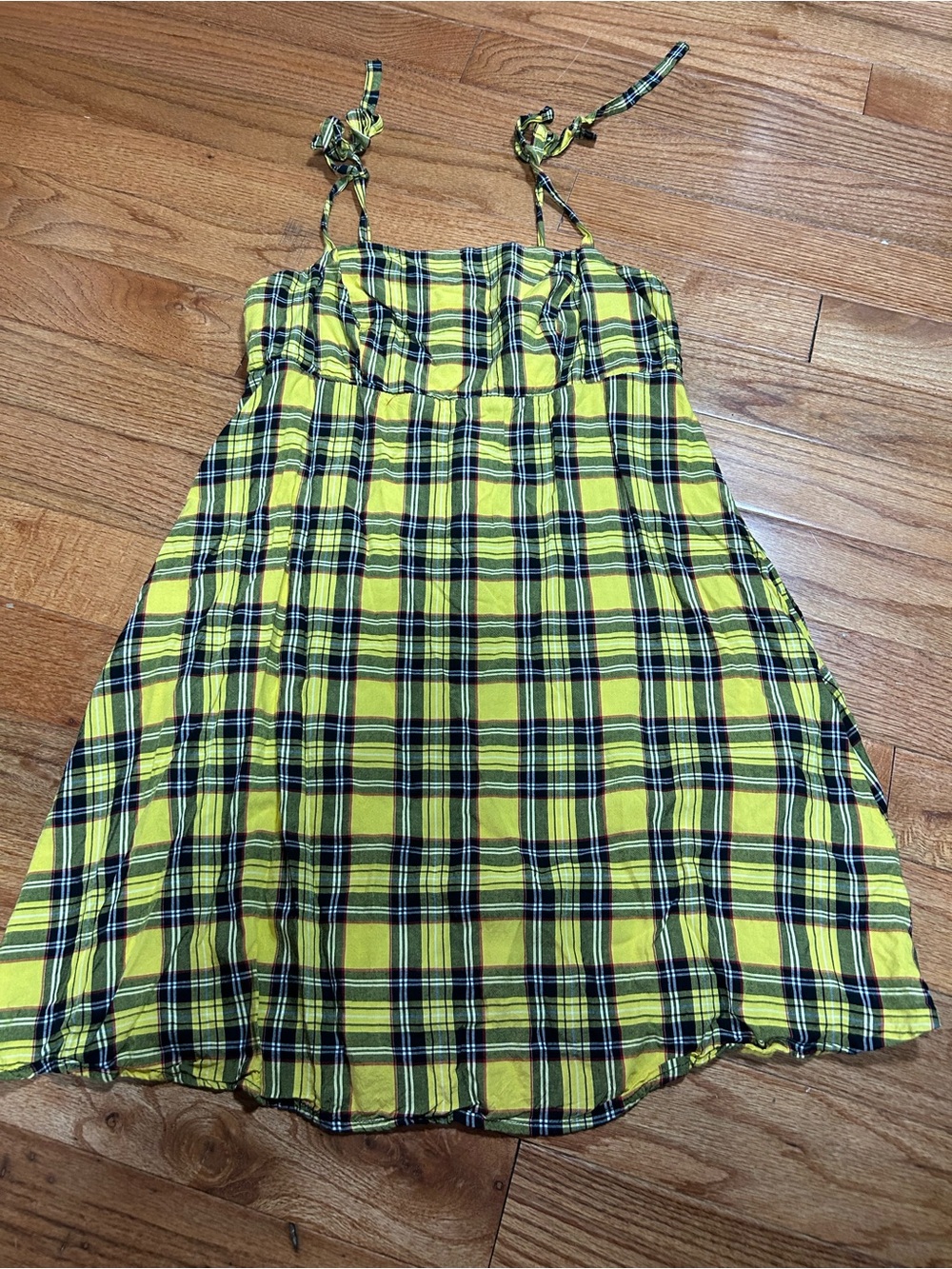 Hot Topic Yellow Plaid Tie-Strap Sundress